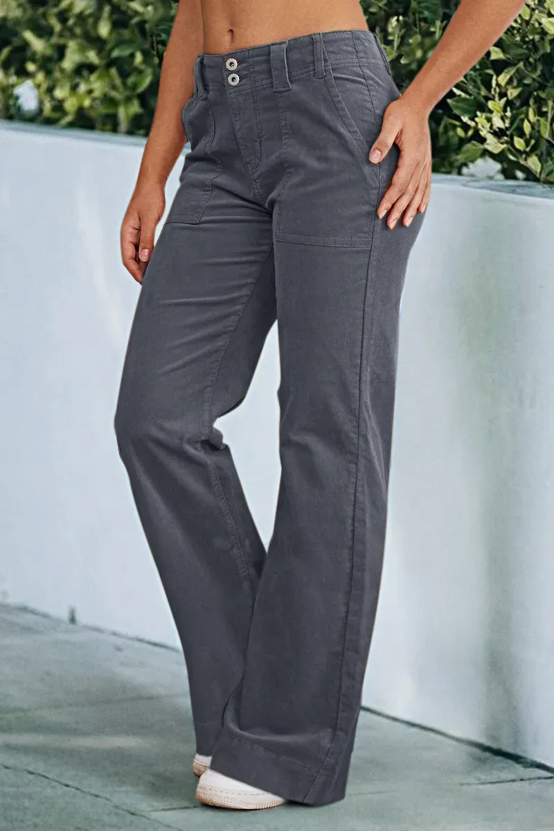 Corduroy Dual Button Zip Fly Low Waist Flare Pants