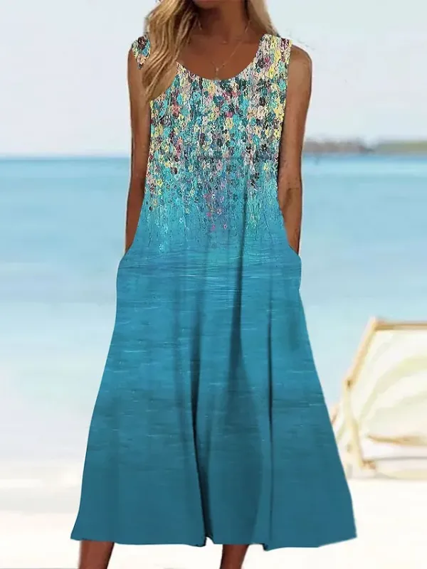 Women's Casual Dress Tank Dress Summer Dress Floral Print Crew Neck Midi Dress Active Fashion Daily Holiday Sleeveless Loose Fit Aqua Blue Cream Wine Summer Spring S M L XL XXL