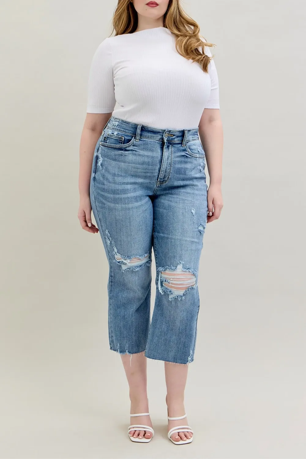 Ripped Deckle Edge Slim-Fit Raw Hem BlueTrousers