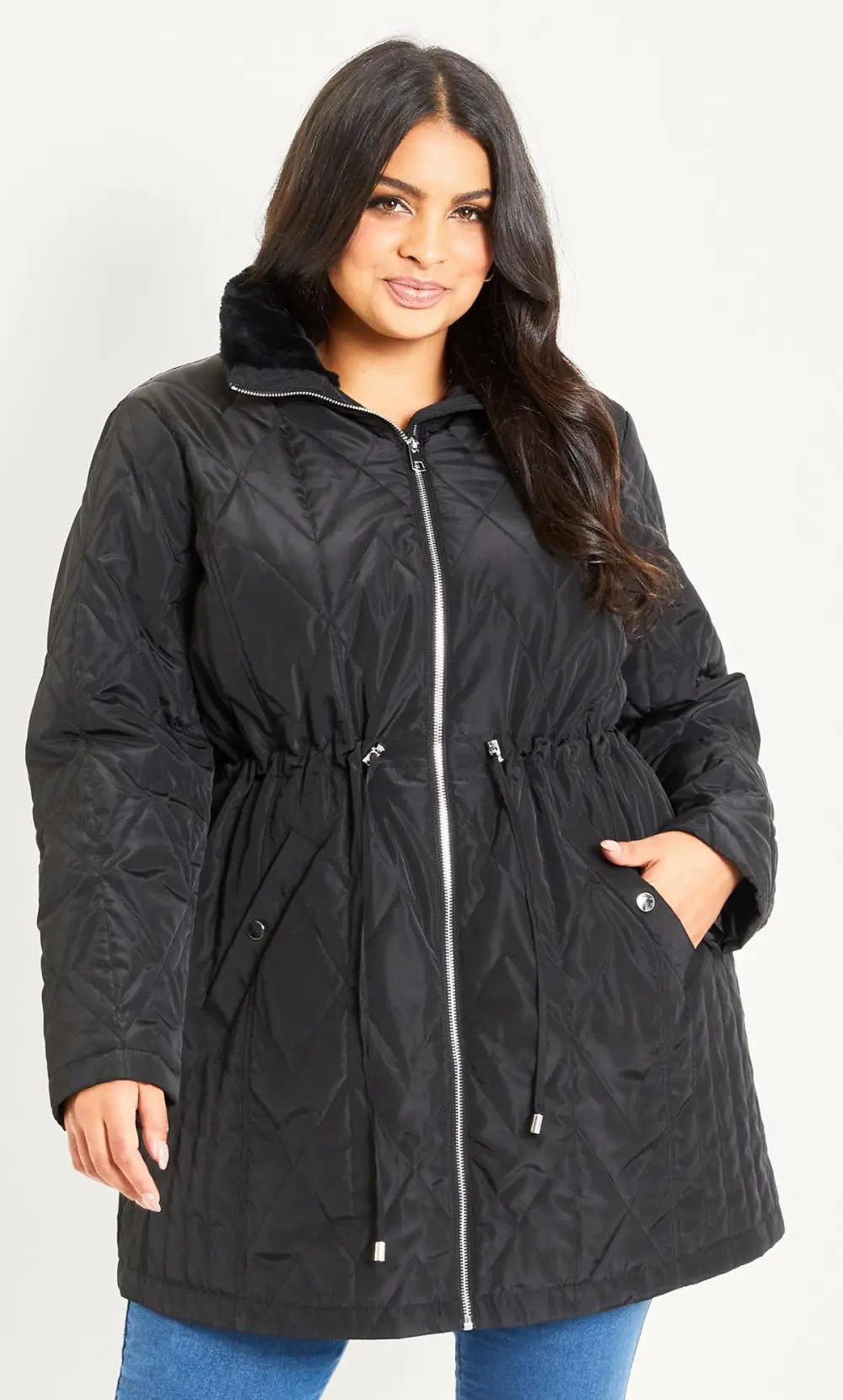 Evans Black Quilted Parka Coat