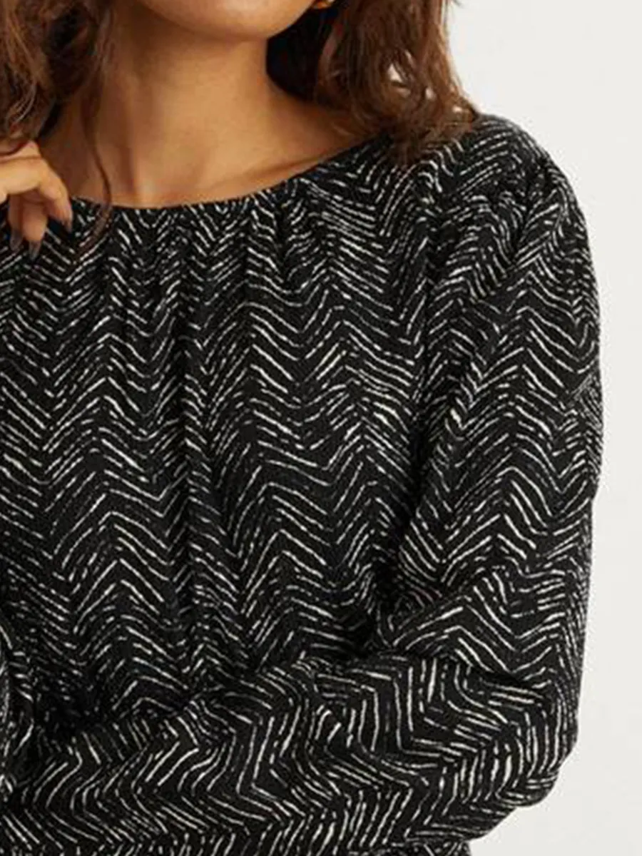 Chic Herringbone Pattern Long Sleeve A-Line Mini Dress