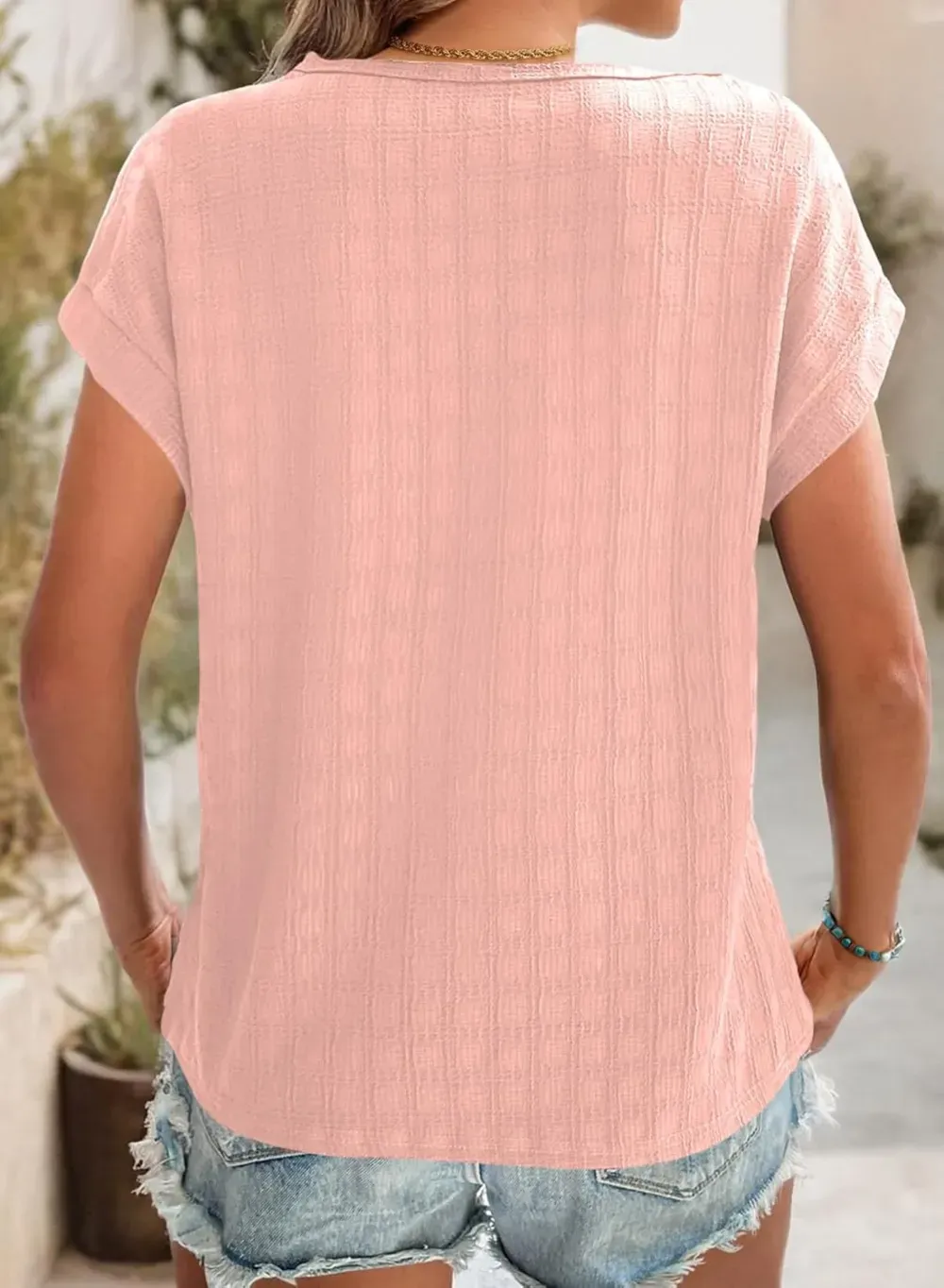 Dokotoo Tops for Women Trendy Summer Casual Cap Short Sleeve Basic Textured Solid Color Round Neck T Shirts Blouse