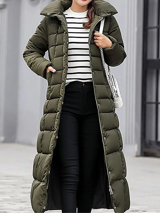 Women's Parka Winter Long Puffer Jacket Thicken Warm Coat with Fur Collar Windproof Casual Jacket Zip up Quilted Long Sleeve with Pockets