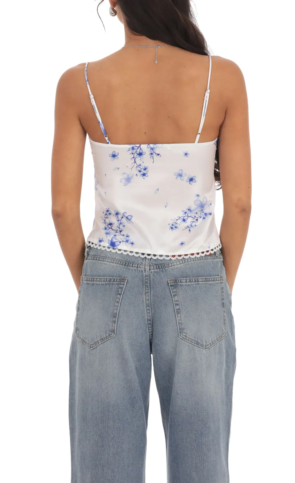 Floral Front Tie Vest Top in White