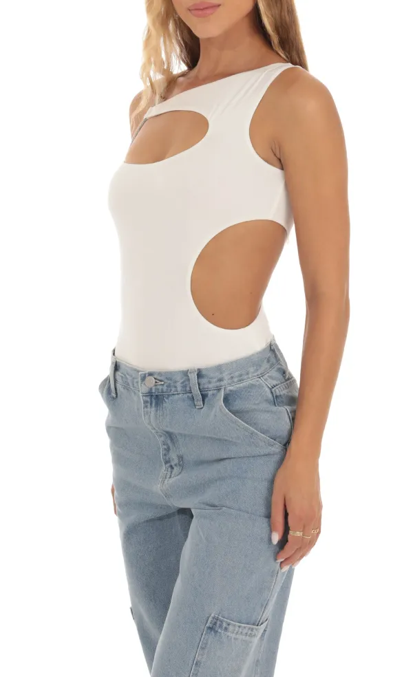 Rhinestone Cutout Bodysuit in White