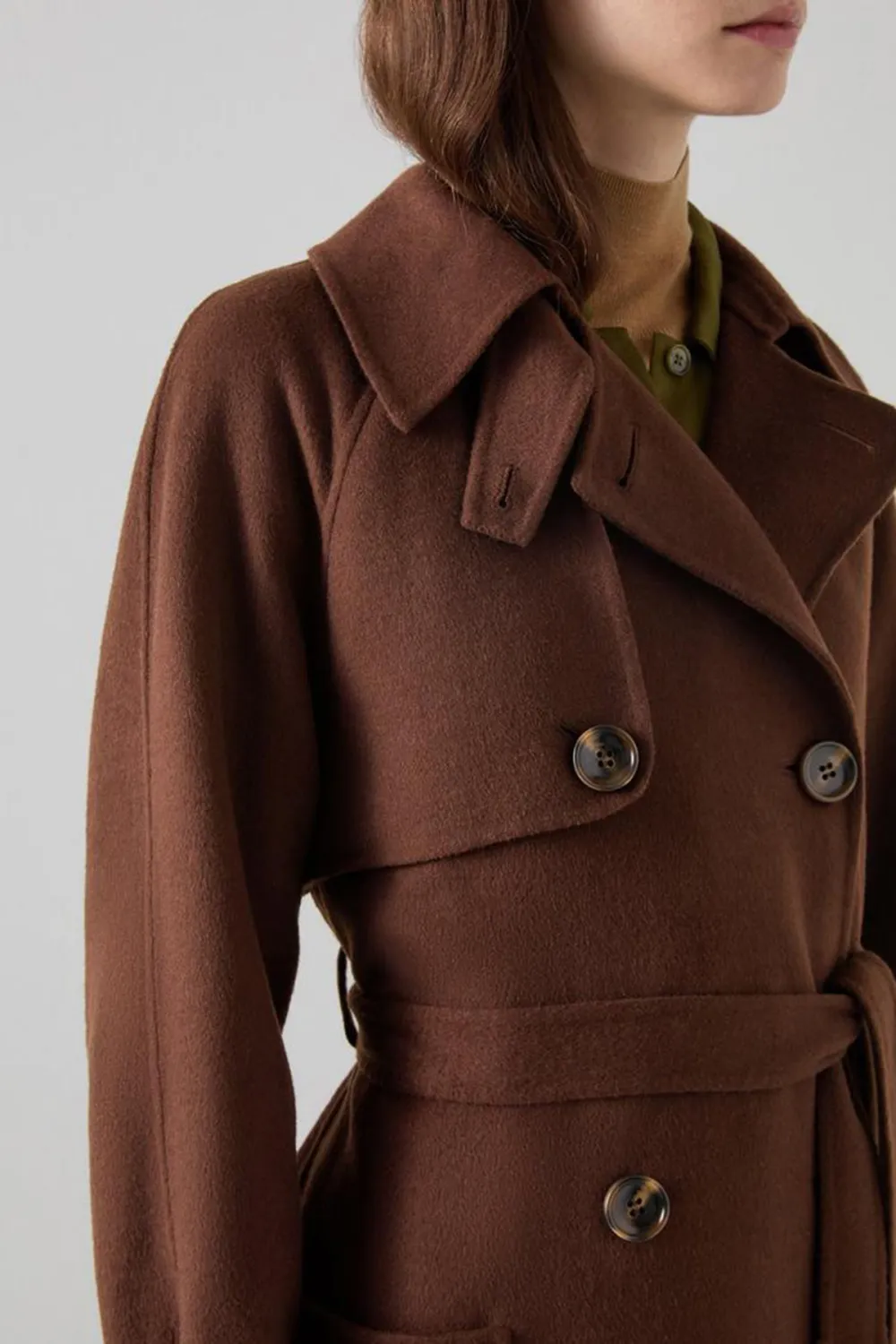 Brown Long Line Double Breasted Trench Coat