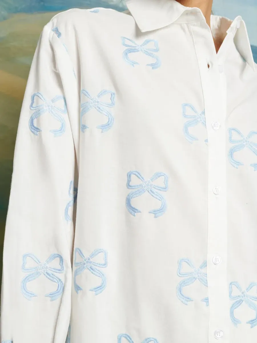 Casual Embroidered Long Sleeve Shirt