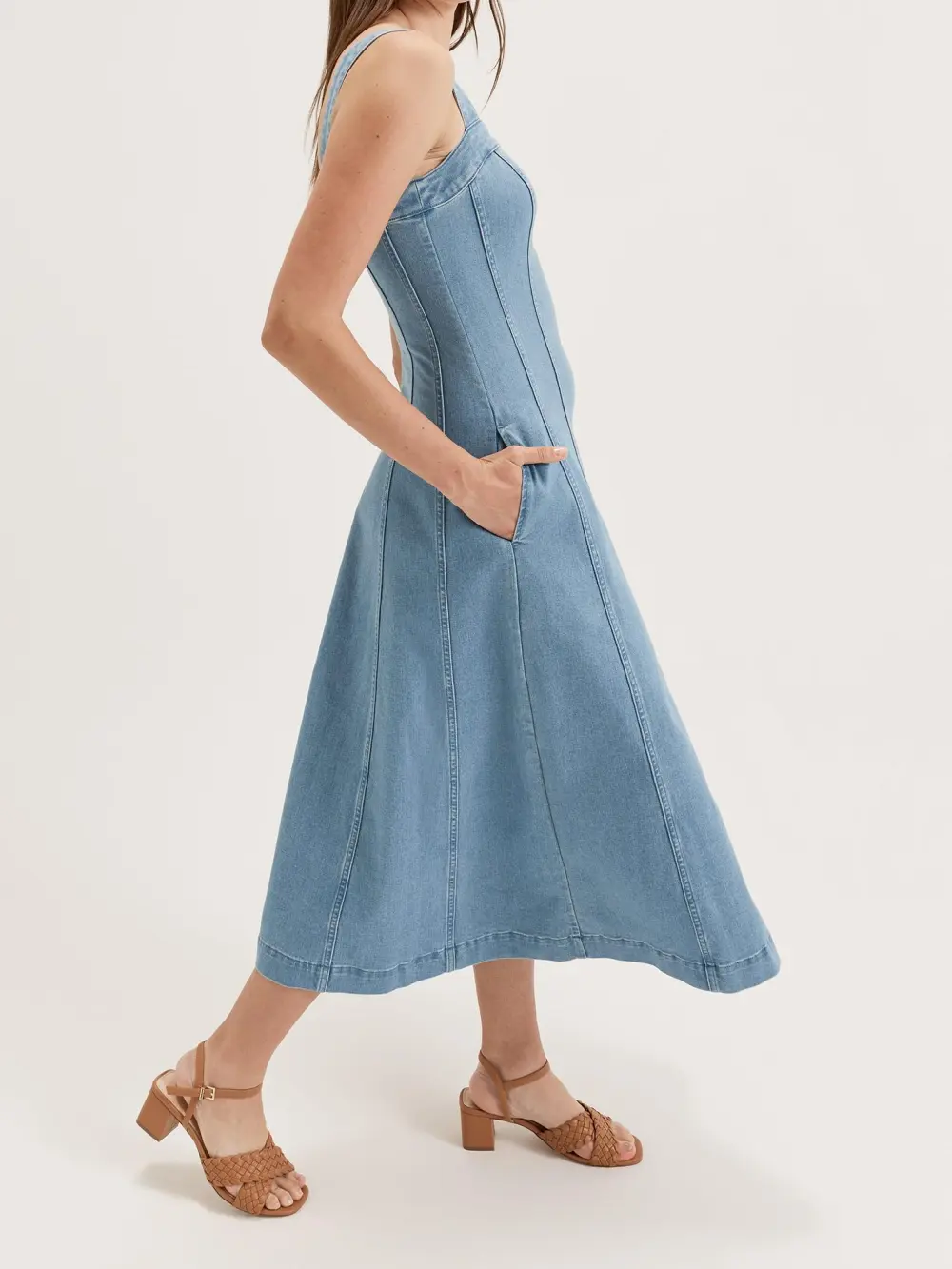 Denim Strapless Maxi Dresses