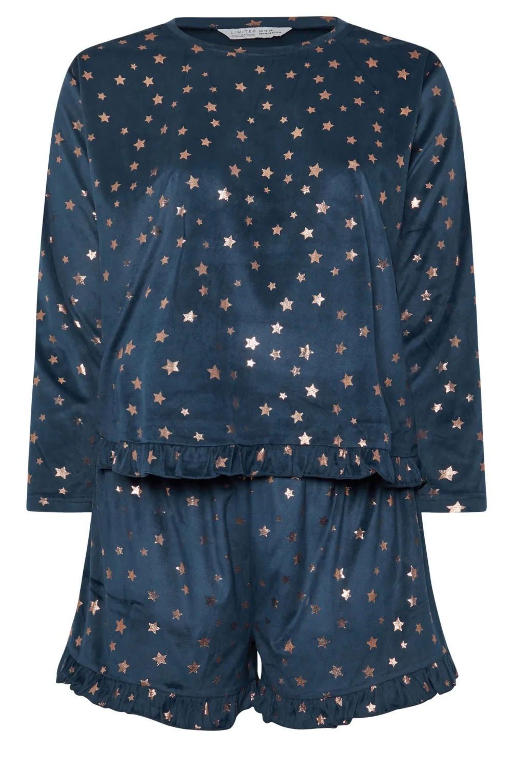 YOURS Curve Navy Blue Star Frilled Pyjama Set