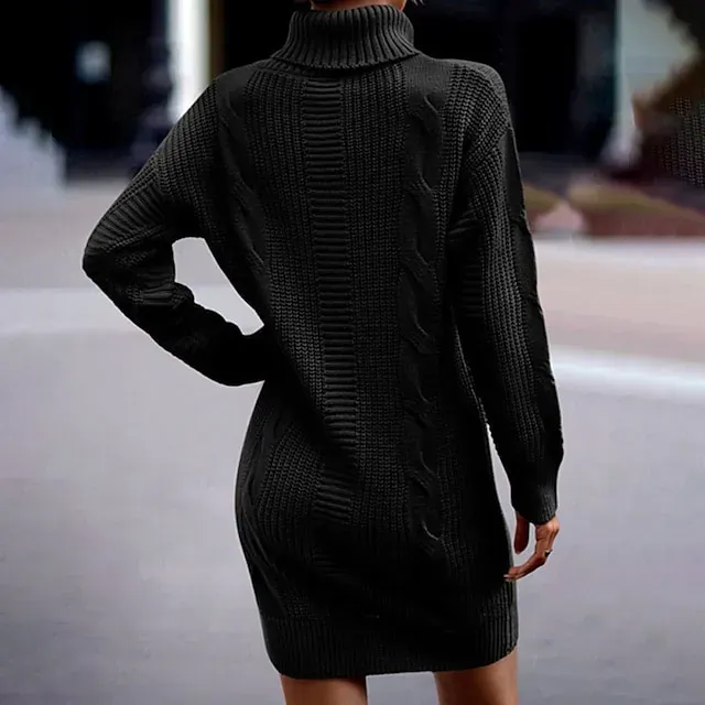 Women's Sweater Dress Knit Dress Jumper Dress Midi Dress Black Pink Army Green Long Sleeve Pure Color Knit Fall Winter Autumn Turtleneck Knitwear Fall Dress Loose Fit 2023 S M L XL