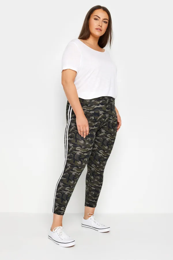 Evans Green Camo Striped Leggings