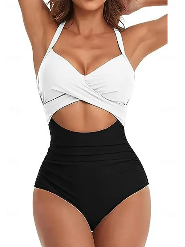 Women's Swimwear One Piece Normal Swimsuit Cut Out Color Block Beach Wear Holiday Bathing Suits
