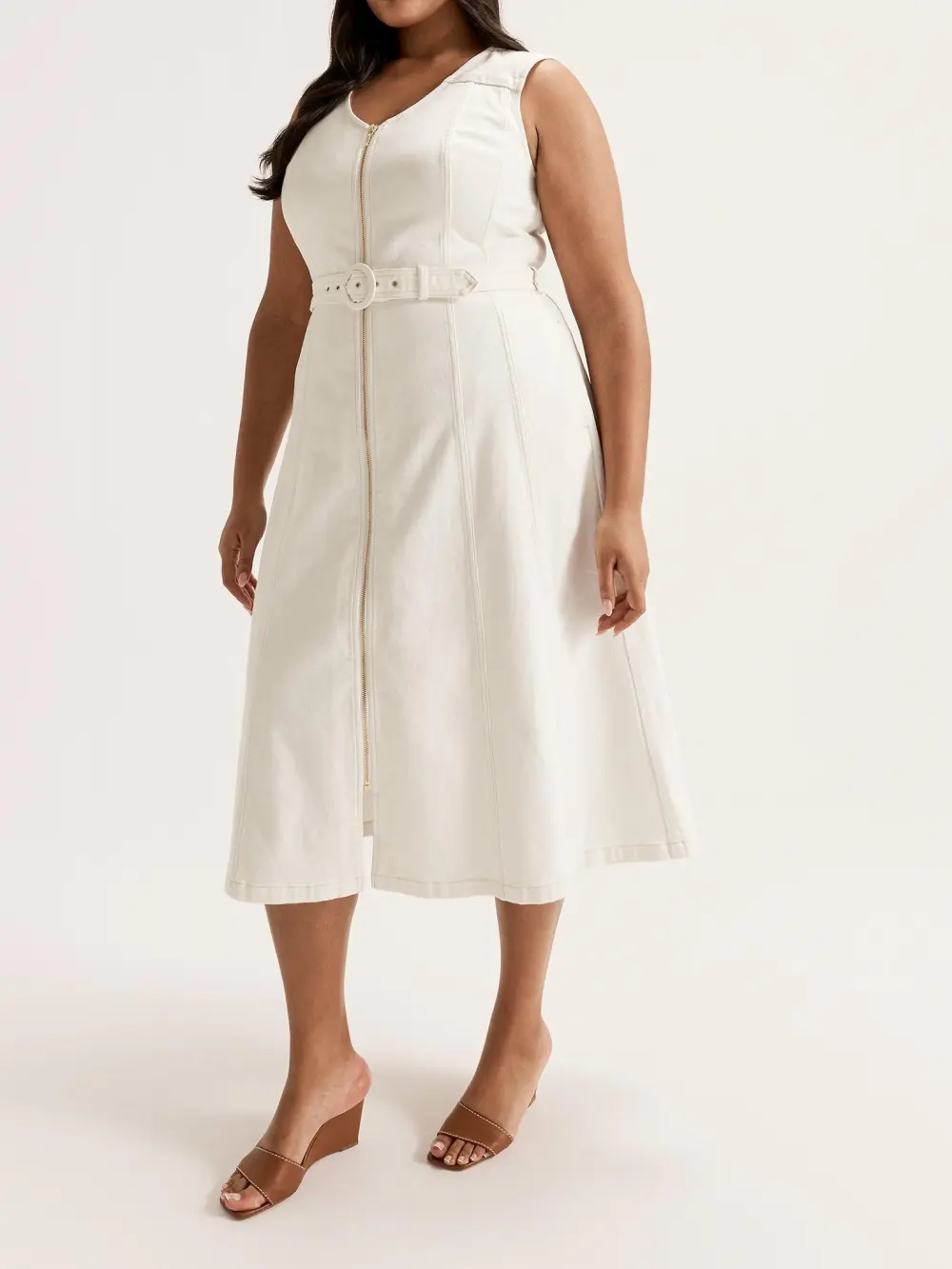 Denim Zip Patch Pocket Midi Dresses