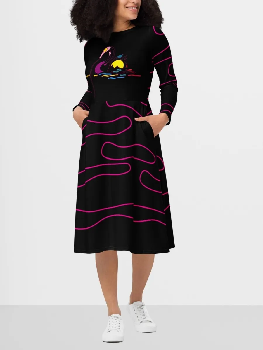 Swan Art Midi Dress