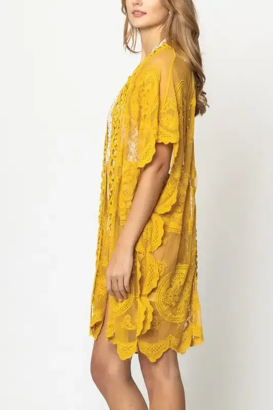 Patterned Laced Kimono  choice of colors