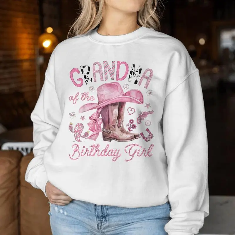 Grandma Of The Birthday Girl Pink Cowgirl Western Rodeo Women Sweatshirt