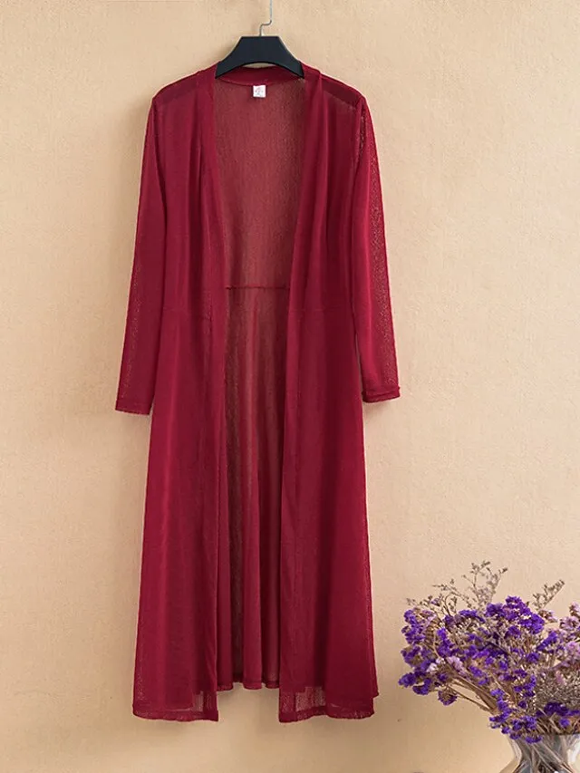 Women's Casual Jacket Long Coat Regular Fit Breathable Casual Jacket Spring Summer Long Sleeve Solid Color White Black Wine Outdoor Street Daily