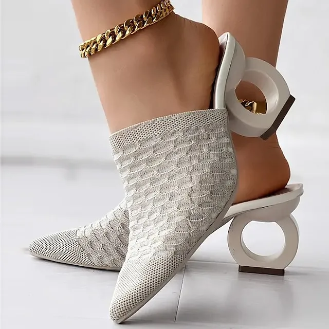 Women's Mules Plus Size Daily Sculptural Heel Pointed Toe Fashion Elegant Minimalism Elastic Fabric Loafer Solid Color Black Yellow Beige