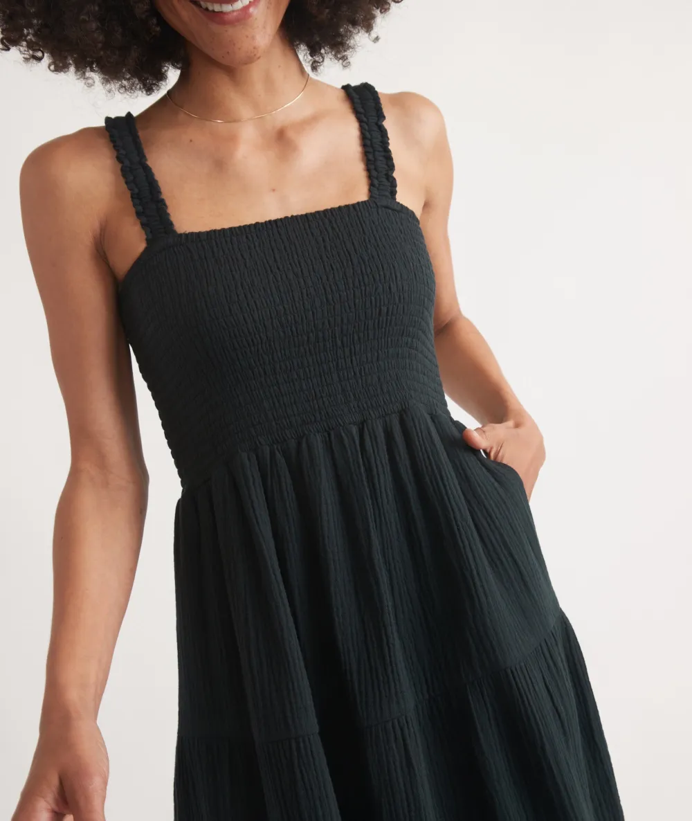 Black Strappy Smocked Maxi Dress
