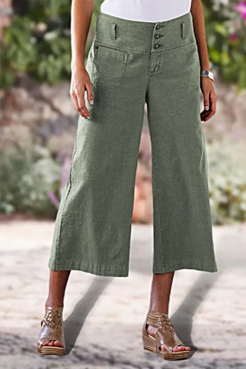 Solid Button Up Wide Leg Crop Jeans