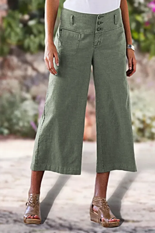 Solid Button Up Wide Leg Crop Jeans