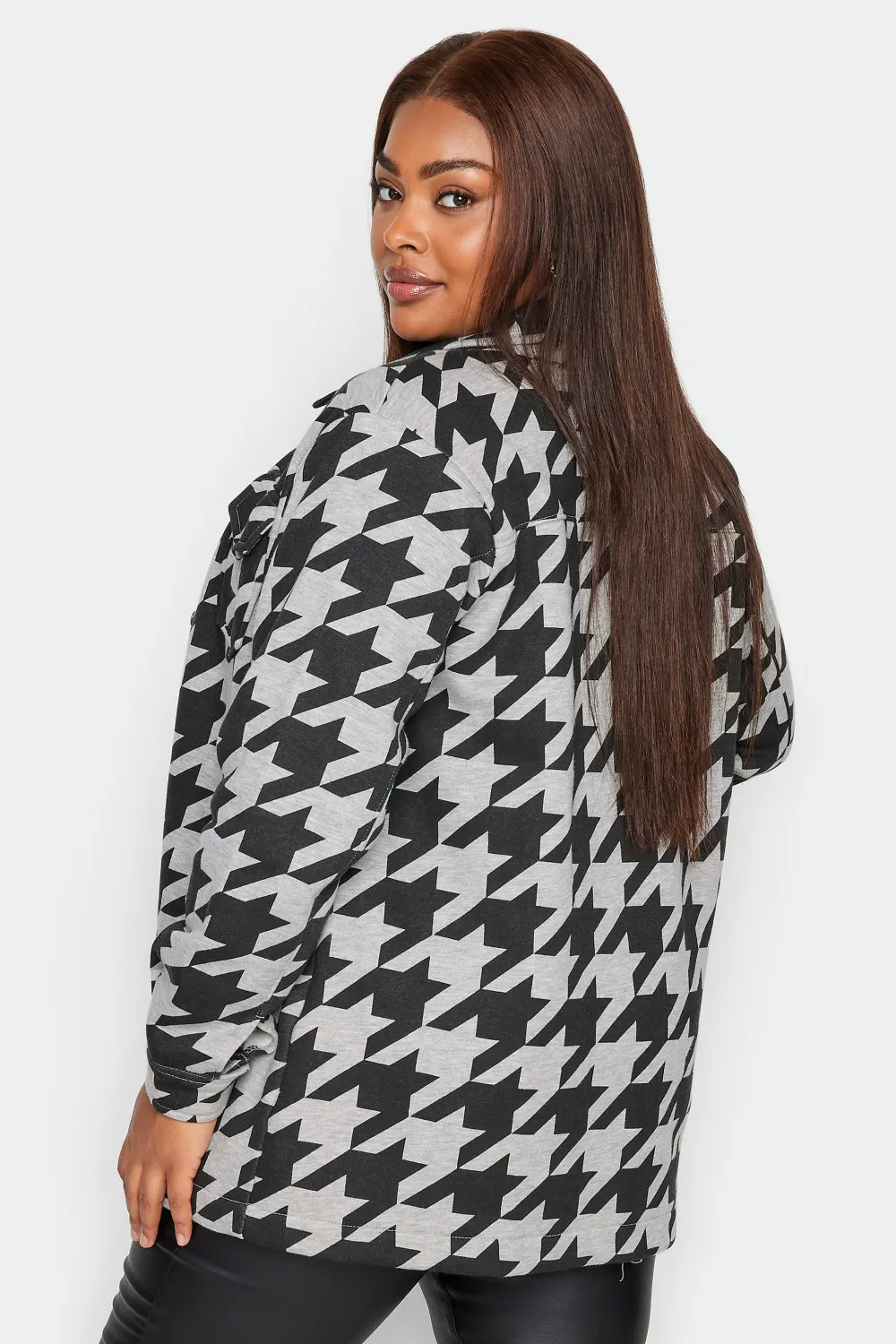 YOURS Curve Grey Dogtooth Check Shacket