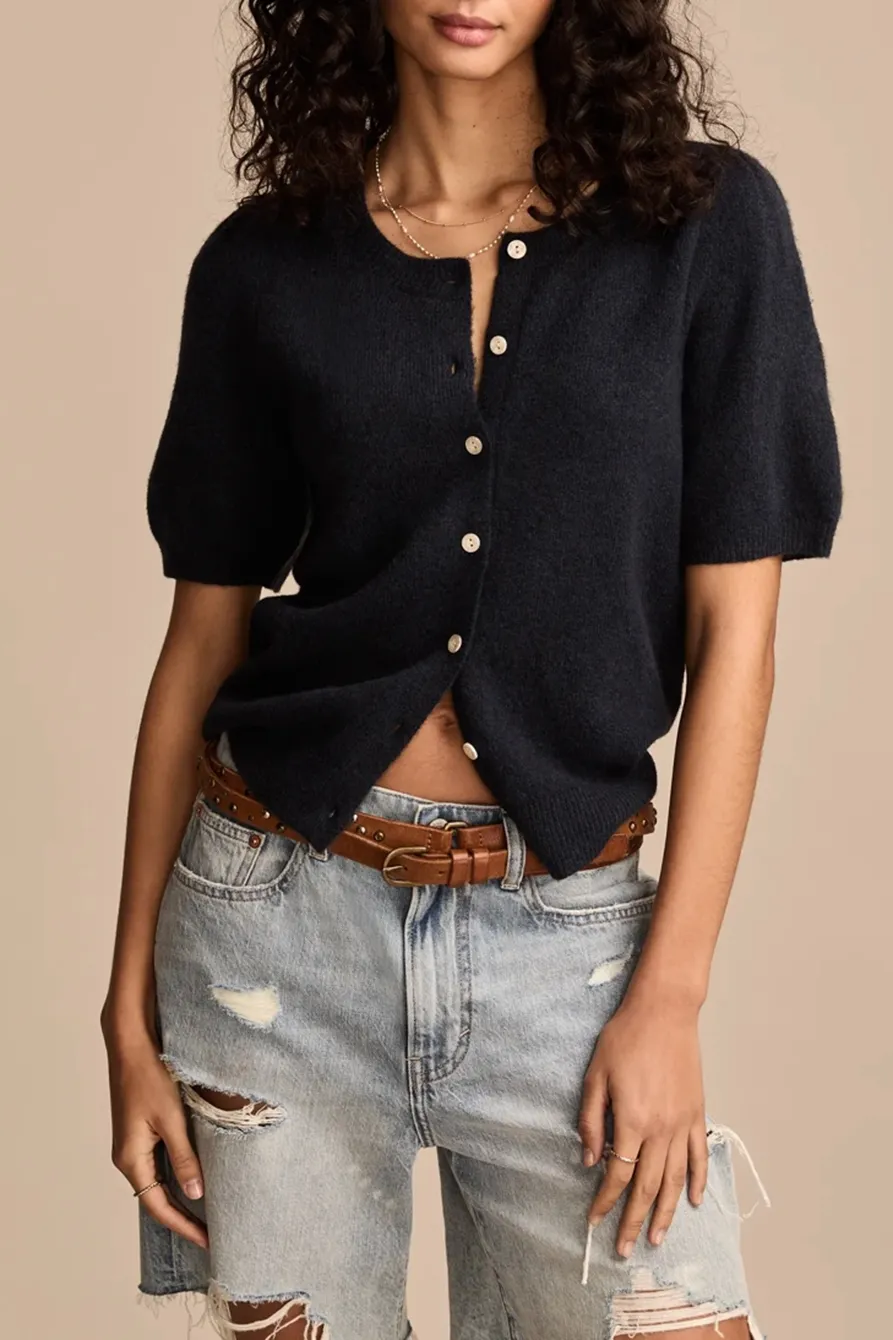 Cadet Navy Short Sleeve Puff Cardigan