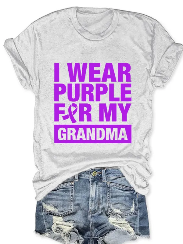 Women'S I Wear Purple For My Grandma Round-Neck Short-Sleeved T-Shirt