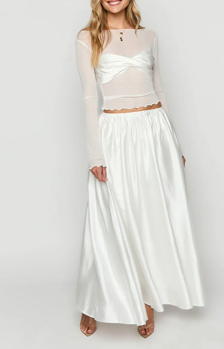 White Chiffon Flowing Long Skirt