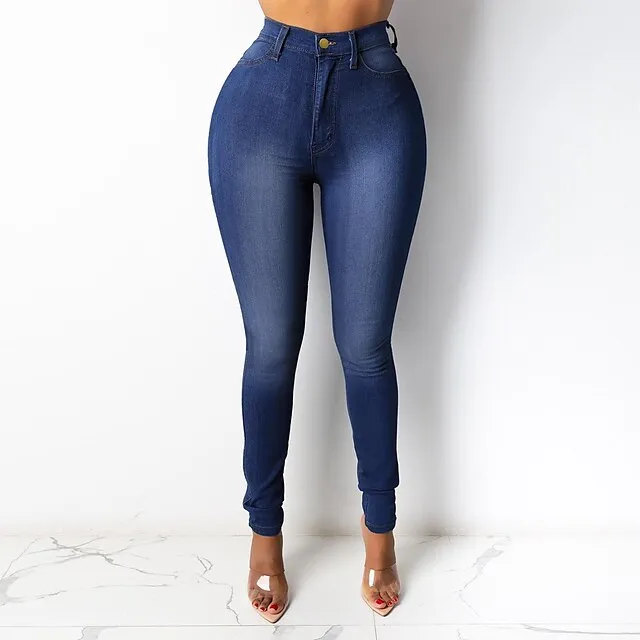 Women's Jeans Denim High Waisted Solid / Plain Color Classic Regular Spring &  Fall Light Blue Medium blue Navy Blue White Black