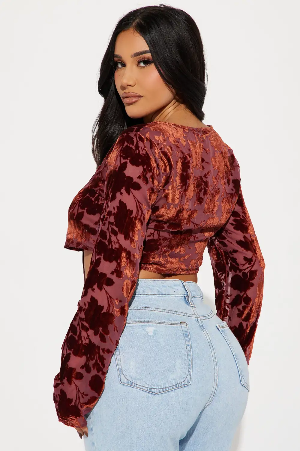 Amalia Floral Blouse Top - Burgundy/combo