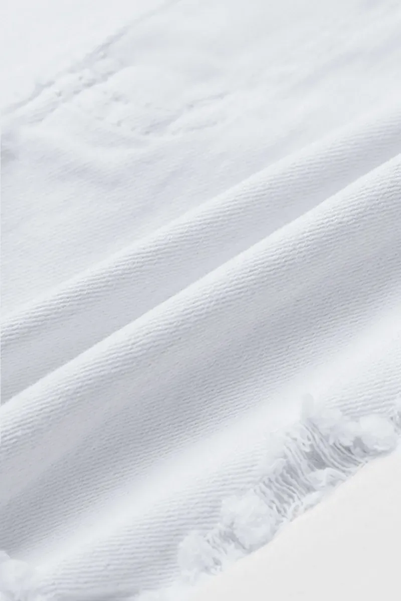 Double Button Ripped Mid Waist Denim Shorts