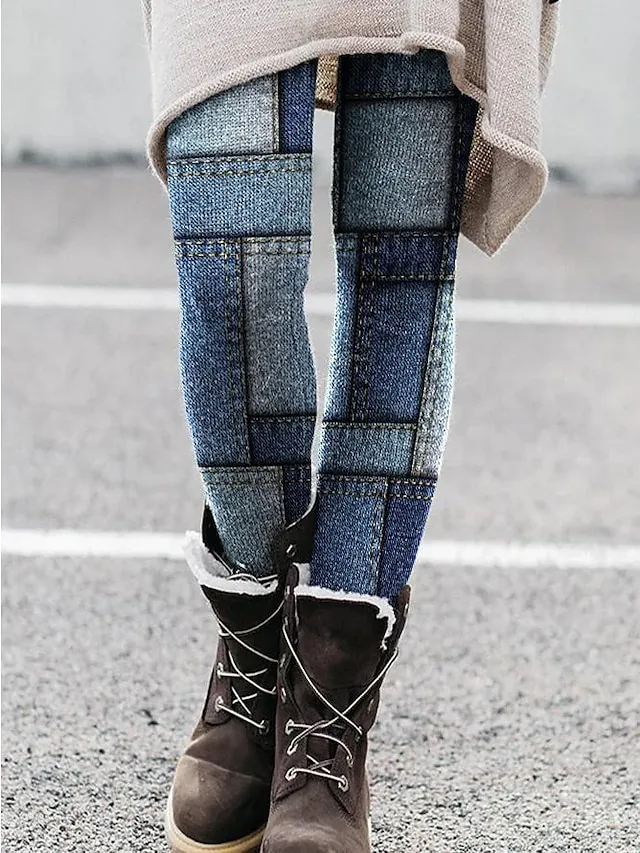 Women's Fleece Lined Leggings Warm Full Length Winter Leggings Print High Elasticity Fashion Christmas Casual Daily Blue S M Winter