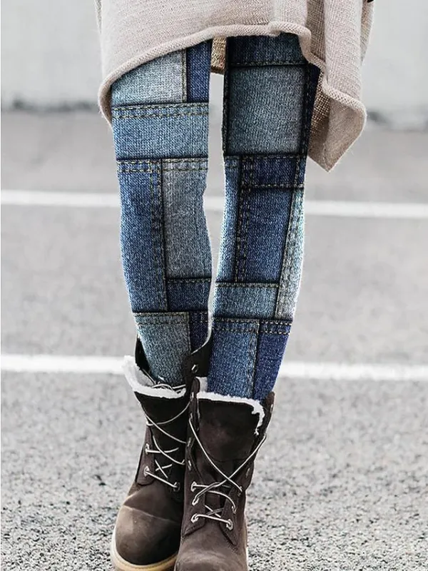 Women's Fleece Lined Leggings Warm Full Length Winter Leggings Print High Elasticity Fashion Christmas Casual Daily Blue S M Winter