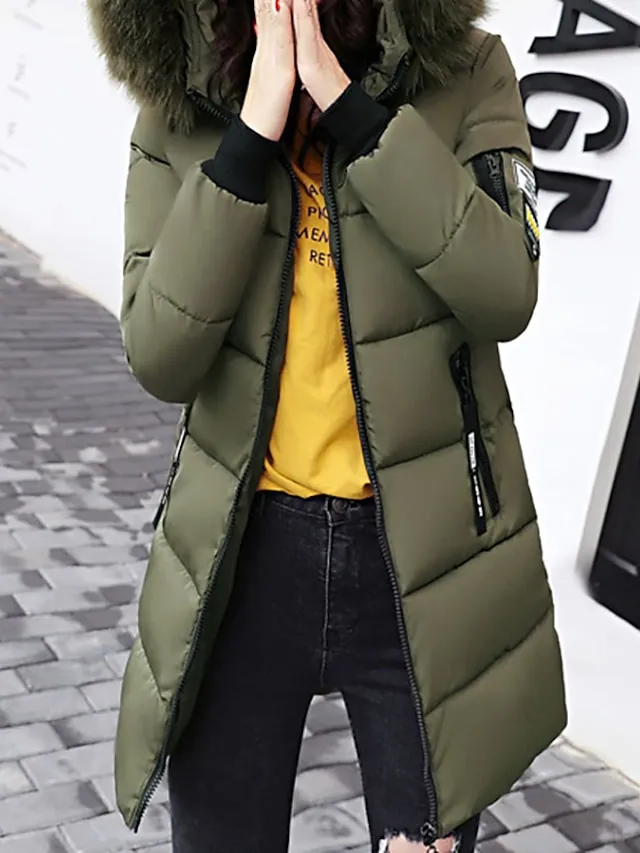 Women's Winter Jacket Puffer Jacket Parka Hoodie Jacket Street Daily Valentine's Day Winter Fall Regular Coat Regular Fit Warm Breathable Streetwear Casual St. Patrick's Day Jacket Long Sleeve Solid