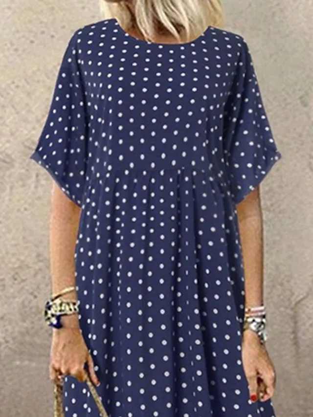 Women's Casual Dress Swing Dress Polka Dot Dress Long Dress Maxi Dress Green Blue Yellow Short Sleeve Polka Dot Print Spring Summer Crew Neck Basic Daily Weekend Loose Fit 2023 L XL XXL 3XL 4XL 5XL