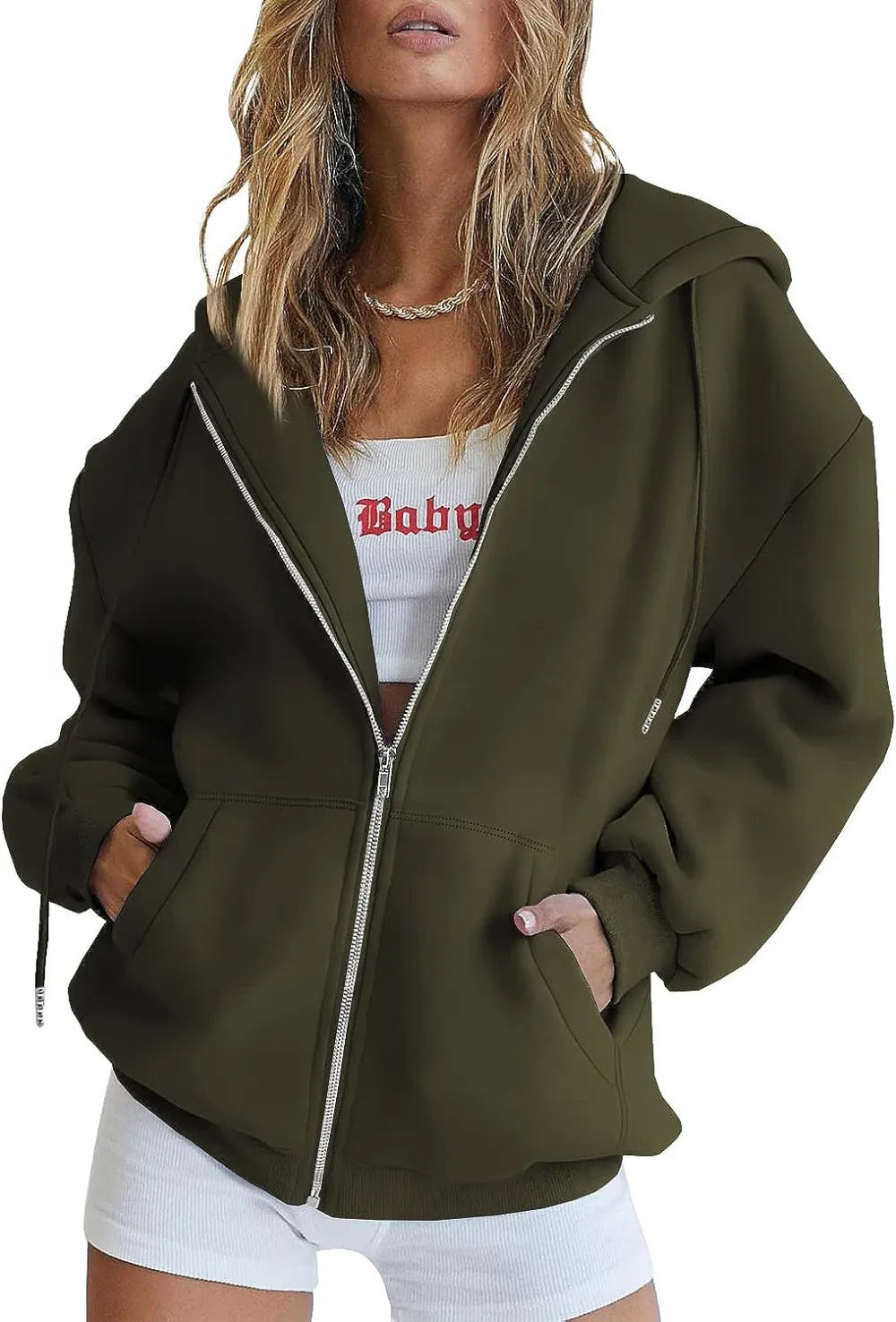 Women's Cute Hoodies Teen Girl Fall Jacket Oversized Sweatshirts Casual Drawstring Zip Up Y2K Hoodie with Pocket