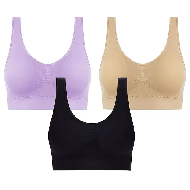 3 Packs Sports Bra for Women High Support with Removable Pad Wireless Yoga Fitness Gym Workout Bra Top Sport Activewear High Impact Breathable Comfortable Stretchy