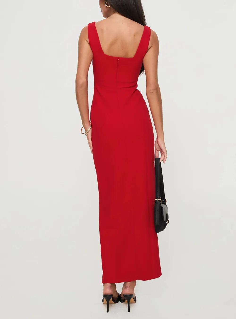 Black Square Neck Side Split Maxi Dress