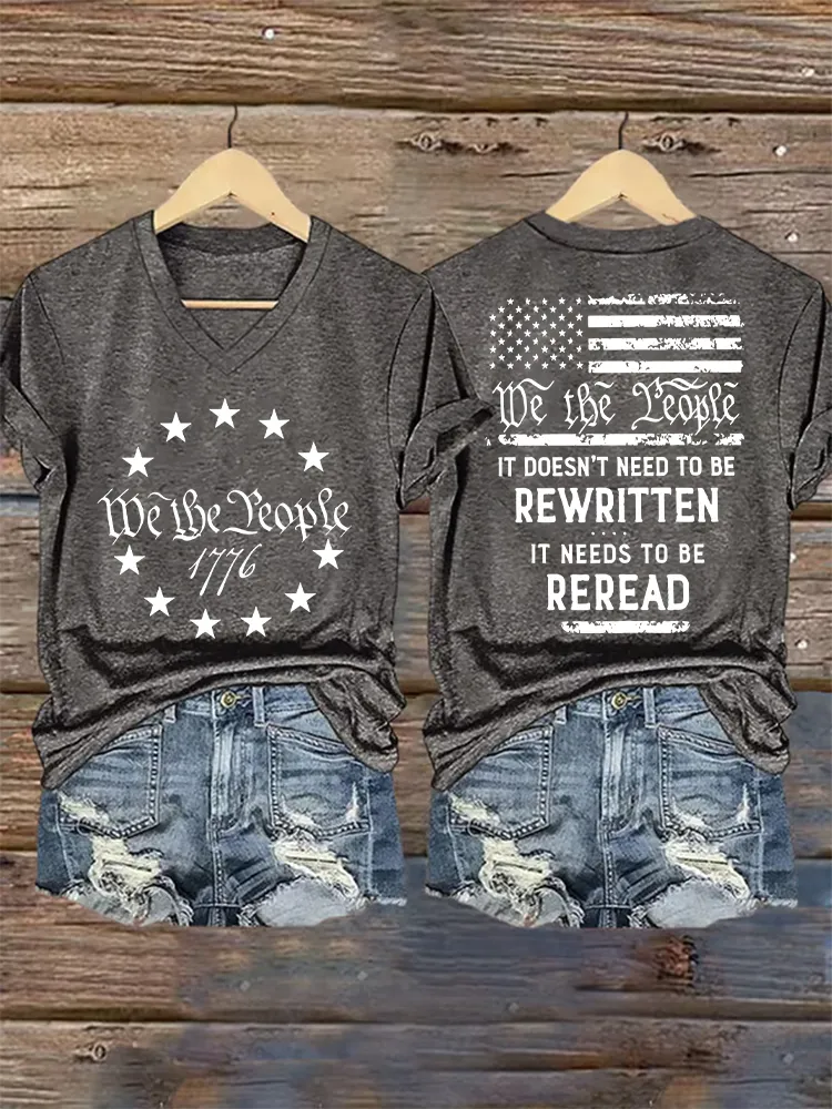 Women's We The People 1776 Print Short Sleeve Round Neck Cotton T-Shirt