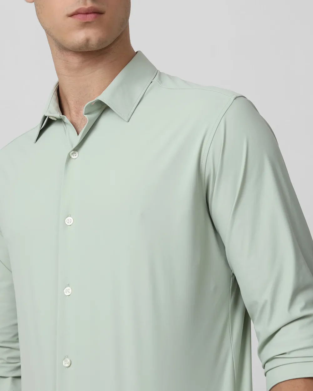 Leisure Soft And Comfortable Slim-Fit Dark Light Green Shirt