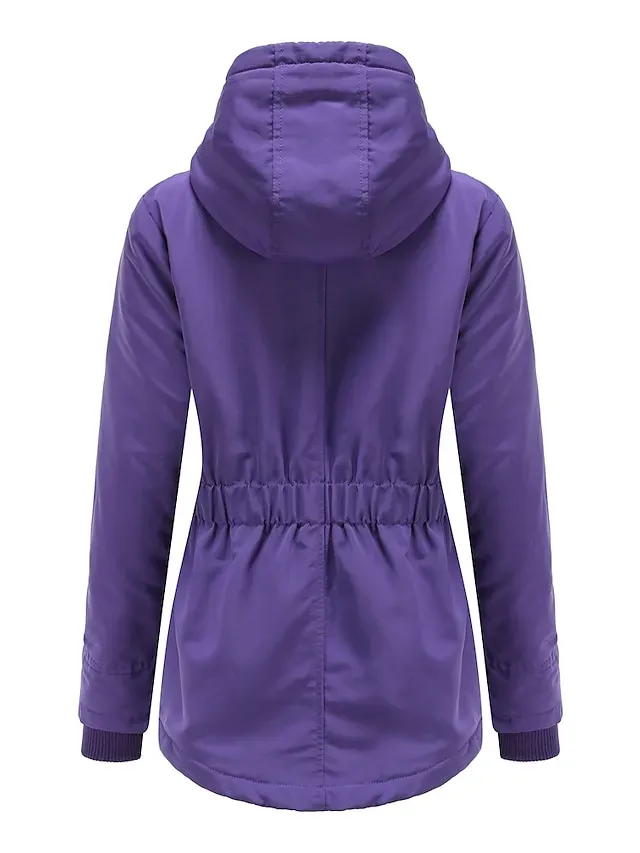 Women's Parka Street Fall Winter Puffer Jacket Coat Windproof Warm 3 in 1 Loose Casual Sports Jacket Long Sleeve Solid Color Zipper Purple Blushing Pink Waterpoof Daily Wear Down Parkas Lined