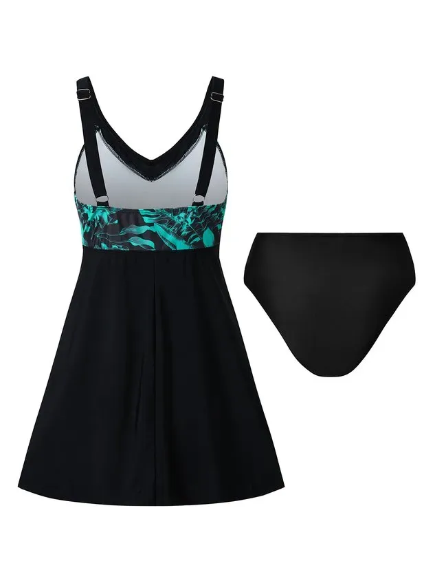 Vacation  Floral Printing Spaghetti Swimdress Two-Piece Set