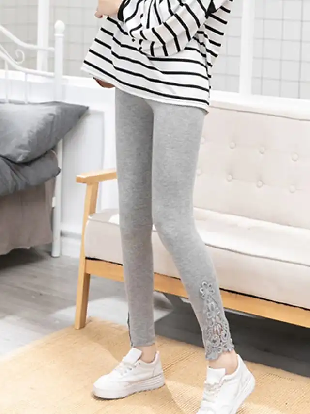 Women's Leggings Black White Grey Fashion Casual Daily Lace Ankle-Length Tummy Control Solid Colored L XL 2XL 3XL 4XL