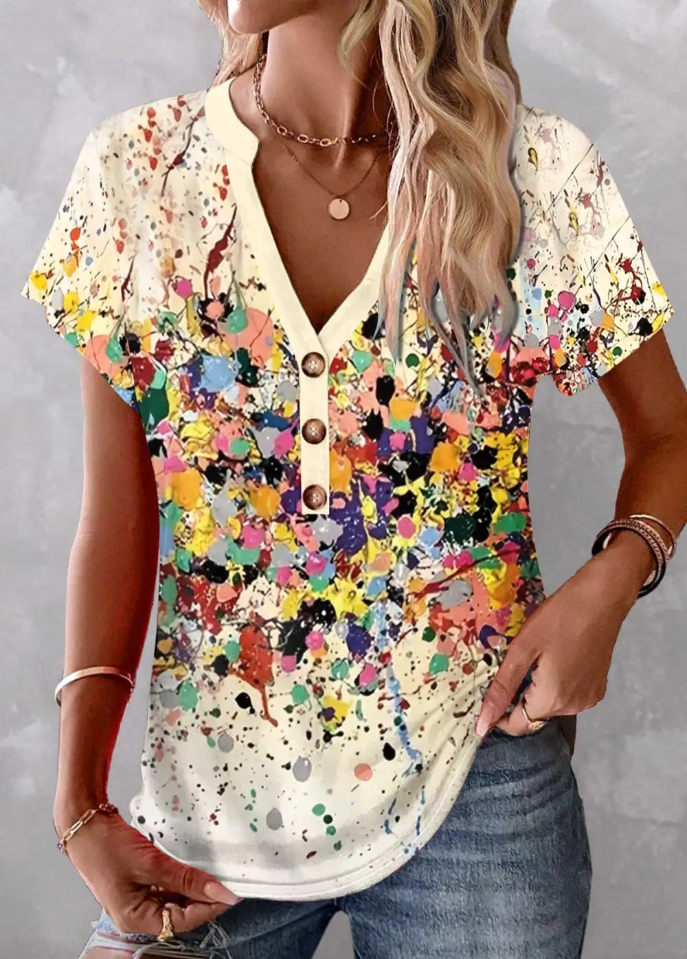 Multi Color Patchwork Dazzle Colorful Print T Shirt