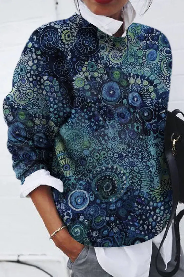 Fashion Abstract Print Loose Long Sleeve Top
