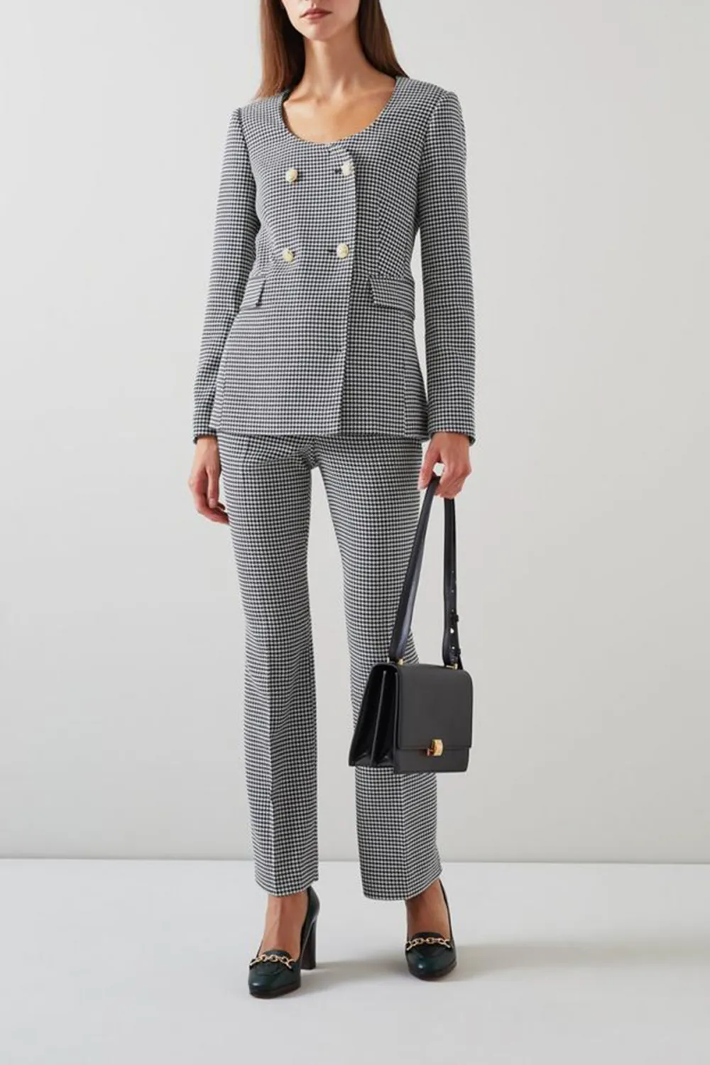 Black Cream Checkered Straight Leg Trousers