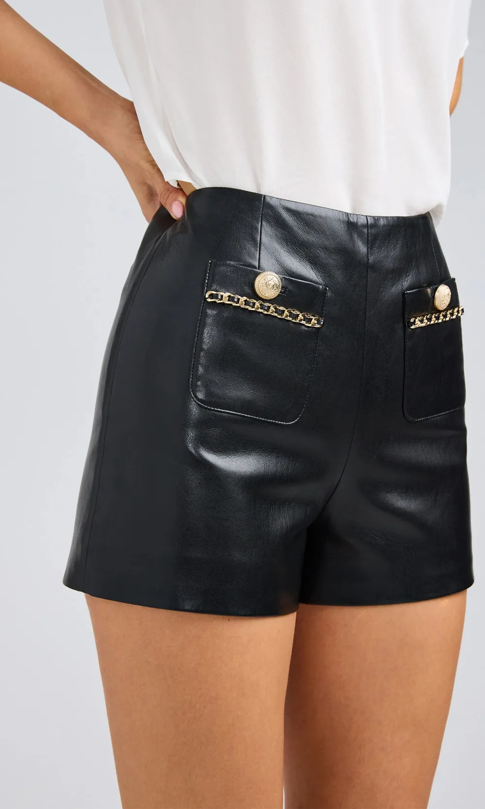 Black Shiny Vegan Leather Shorts