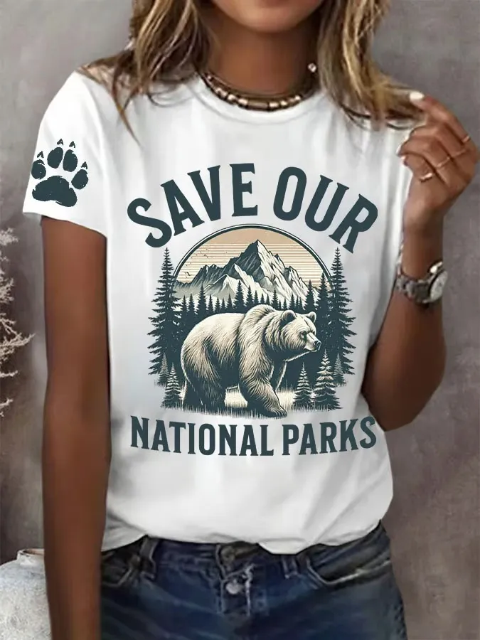 Women'S T-Shirt Women's Protect Our National Parks Print Round Neck T-Shirt