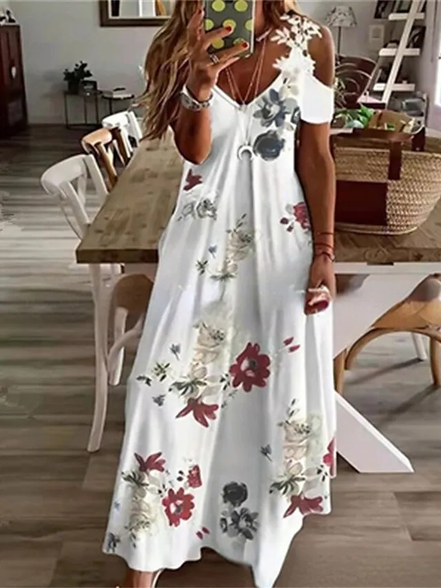 Women's Long Dress Maxi Dress Casual Dress A Line Dress Floral Dress Floral Print Ombre Fashion Casual Outdoor Daily Holiday Cut Out Print Short Sleeve V Neck Dress Regular Fit Light Yellow Black